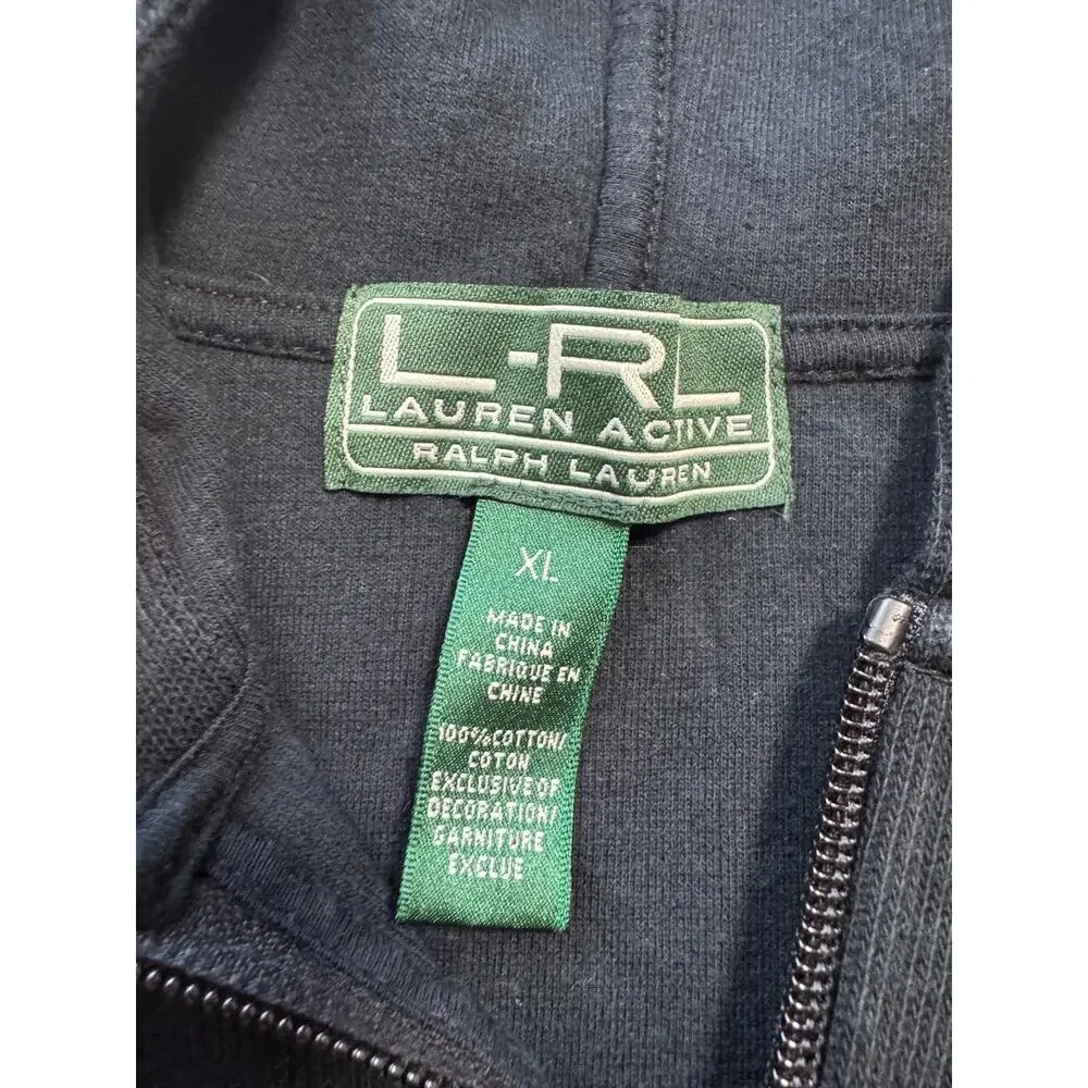 Lauren Active Ralph Lauren Zip Up Hoodie Womens XL Black Gold Crest Knit Jacket